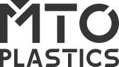 Logo monochrome gris de MTO Plastics